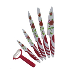 Set cutite inox multicolor Z-tools, 6 piese, cutit bucatarie 33 cm, cutit paine 33 cm, cutit carne 32.5 cm, cutit universal 23 cm, cutit decojit 19 cm, dispozitiv decojit ceramic, cutie depozitare, 4543