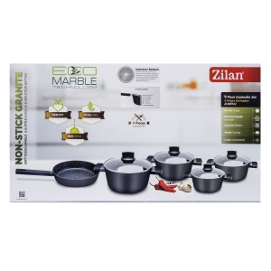 Set oale Zilan, 9 piese, aluminiu, 4 oale cu manere, 1 tigaie, capace sticla termorezistenta, 28x24x20x18 cm, ZLN0942 - Img 7
