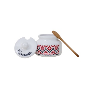 Set pentru miere Z-TOOLS cu cana si lingurita, capacitate 300ml, 11x11x12 cm, ceramica, EXT10783 - Img 2
