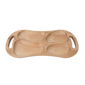 Tava asimetrica Zilan din lemn de fag, cu 4 compartimente, cu manere, 60x33 cm, EXT7021