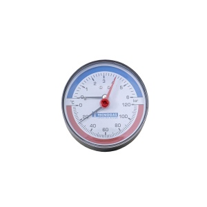 Termomanometru axial Zilan 1/2", presiune maxima 6bar, temperatura maxima 120°C, diametru 8cm, 9x8x9 cm, cod EXT10540003