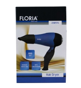 Uscator de par Floria, 1000W, albastru, motor DC, 2 viteze, maner pliabil, protectie supraincalzire, concentrator, 220V, lungime 20cm, latime 10cm, inaltime 15cm, ZLN8976 - Img 3