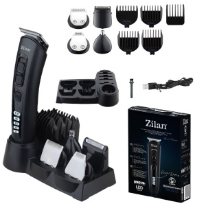 Aparat de tuns 10 in 1 Zilan, capete detasabile, afisaj LED, utilizare cu sau fara cablu, accesorii 3mm + 6mm + 9mm + 12mm, lungime 20cm, latime 5cm, inaltime 4cm, ZLN5919