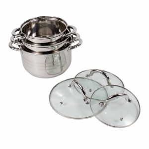 Cratite Floria, 3 cratite inox cu capac, 1.5L + 2L + 3L, baza 3 straturi, 16x11 cm + 18x12 cm + 20x13 cm, ZLN4083