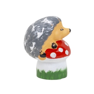 Decoratiune gradina ceramica arici pe ciuperca, design vintage, lungime 10 cm, latime 8 cm, inaltime 12 cm, ZLN10211