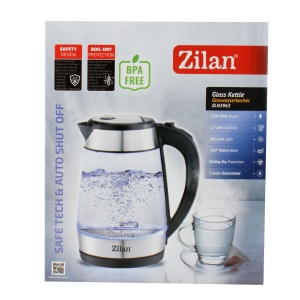Fierbator electric Zilan, 1.7L, 2200W, sticla, inox, negru, indicator nivel apa, comutator On-Off, 360 grade, ZLN3963 - Img 3