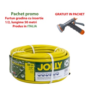 Furtun gradina Zilan, armat, insertie 1/2, lungime 50m, galben, flexibil, rezistent la radiatii UV si frig + pistol de udat 1/2″, EXT9662_1 - Img 1