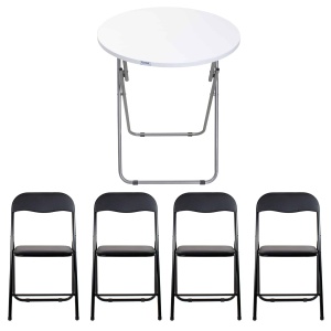 Masa plianta rotunda Zilan, 60x65cm, blat mdf, picioare metalice, negru plus 4 scaune pliabile, suport 100kg, ZLN6968_4S - Img 1