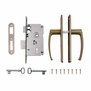 Pachet broasca cu cheie culoare oro, maner cu sild clasic, utilizare tamplarie lemn, 2 chei, tip incuietoare pe cheie, EXT57016