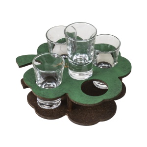 Pahar shot Zilan, set 4 bucati, 50ml, suport lemn trifoi, transparent/verde, 8 cm, EXT6091 - Img 3
