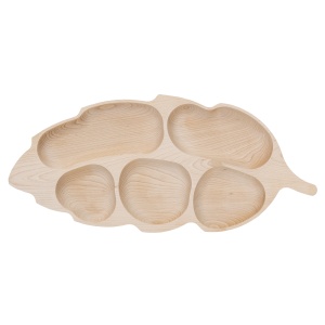Platou din lemn de fag Zilan, forma frunza, 5 compartimente, elegant, natural, lungime 30 cm, latime 20 cm, inaltime 2 cm, EXT6177 - Img 3