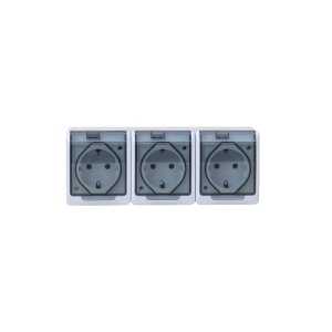Priza tripla HERMES, alimentare 16A/250V, culoare alb cu capac transparent, dimensiuni 20x7.6x5 cm, ELPL-0326-01