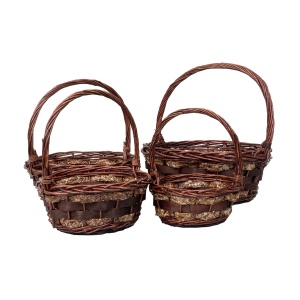 Set cosuri rattan Zilan, 4 cosuri rotunde, maro lucios, diametre: 22-40 cm, inaltime: 27-40 cm, ZTS8000