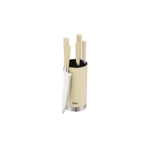 Set cutite inox Zilan, 5 piese, cu suport crem, 20 cm cutit chef, 20 cm cutit paine + 20 cm cutit feliat + 12,7 cm cutit utility + 9 cm cutit mic, ZLN1610 - Img 1