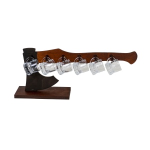 Set pahare pentru tarie cu suport din lemn, Zilan, 6 pahare, cadou rustic, 30x20x15 cm, EXT10165 - Img 1