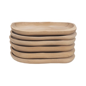 Set platouri lemn Zilan, 6 bucati, forma frunza, 30x24 cm, EXT6180 - Img 2