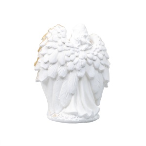 Statueta decorativa Ingerul pazitor al Familiei Crestine, din ipsos alb cu auriu, 16cm x 13cm x 15cm, ZLN10456 - Img 3
