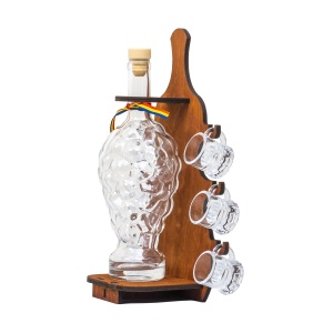 Suport sticla Zilan cu pahare shot + sticla 1l, rustic, lemn, maro inchis, 34x22x27 cm, EXT8010 - Img 2