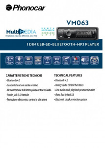 VM063 Player auto Phonocar, USB/SD/BT, 4x30W - Img 2