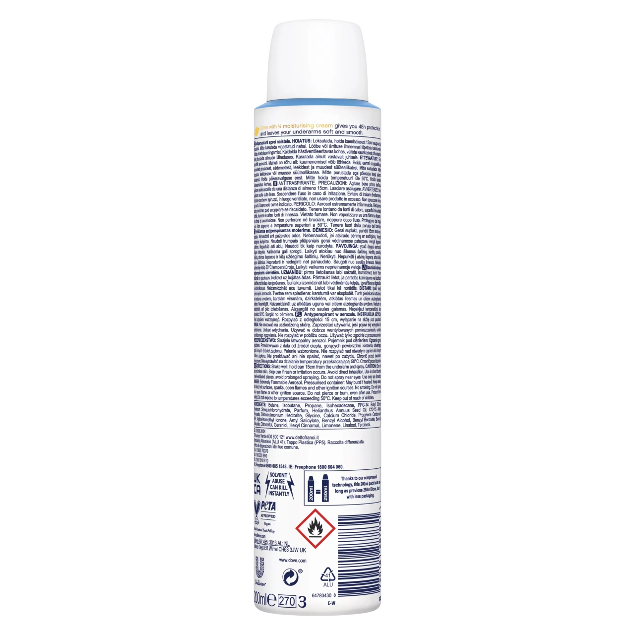 Dove Classic Fresh 48H – Deodorant Spray Antiperspirant Femei, 250 ml