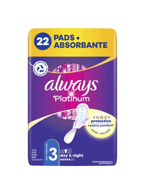 Absorbante Always Platinum Day & Night marimea 3, pachet 22 bucati