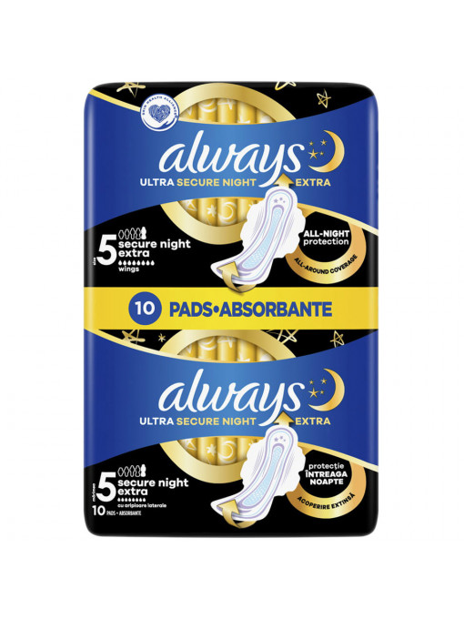 Always | Absorbante de noapte, marimea 5, secure night extra, always, set 10 bucati | 1001cosmetice.ro