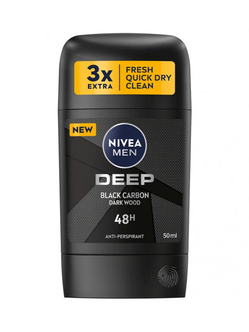 Spray &amp; stick barbati, nivea | Deo anti-perspirant stick 48h, deep black carbon dark wood, nivea men, 50 ml | 1001cosmetice.ro