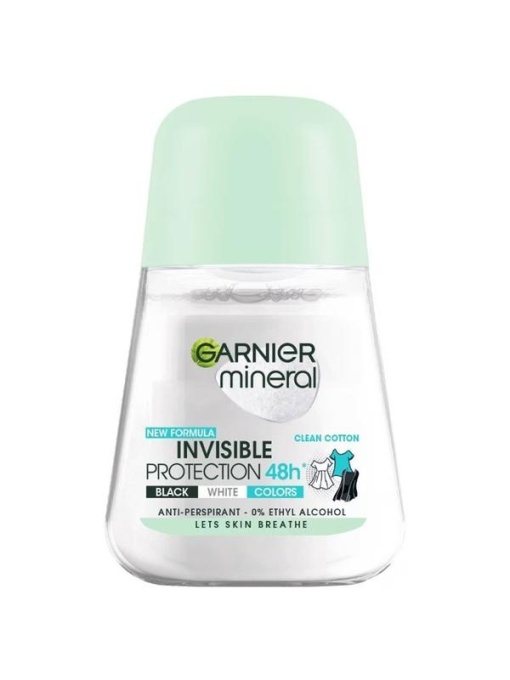 Garnier | Deodorant antiperspirant roll-on pentru femei invisible protection clean cotton 48h, garnier 50 ml | 1001cosmetice.ro