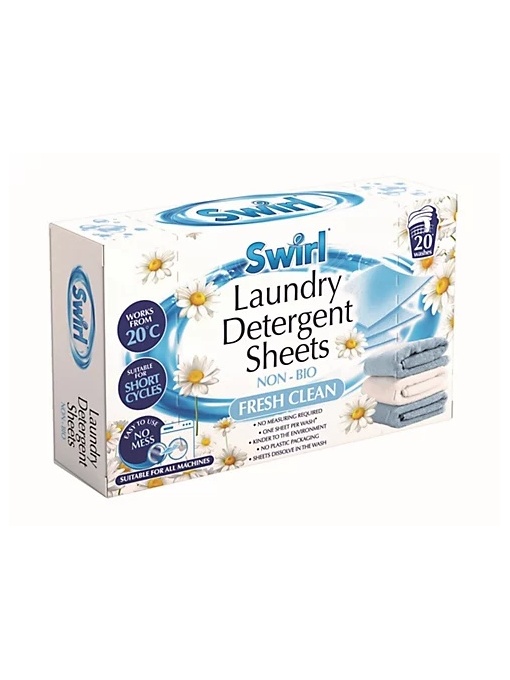 Detergent de rufe tip servetel dizolvabil Non-Bio Fresh Clean Scent, pachet 20 servetele, Swirl