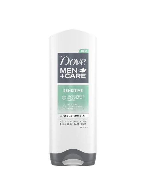 Gel de dus, dove | Gel de dus 3in1, corp, fata si par, dove men +care sensitive, 250 ml | 1001cosmetice.ro