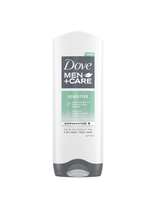 Corp | Gel de dus 3in1, corp, fata si par, dove men +care sensitive, 400 ml | 1001cosmetice.ro