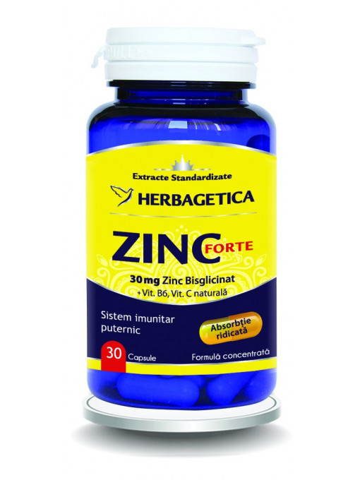 Herbagetica suplimente alimentare zinc forte 30 de capsule 1 - 1001cosmetice.ro