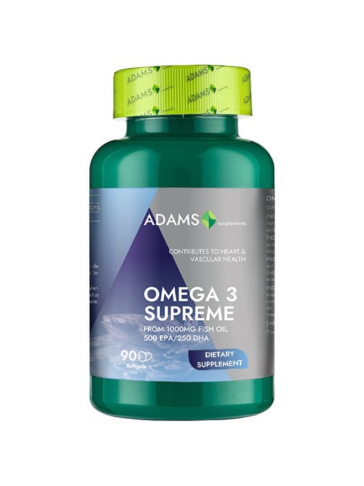 Suplimente &amp; produse bio, adams | Omega 3 supreme 50%epa/25%dha, supliment alimentar, adams, cutie 90 capsule gumate moi | 1001cosmetice.ro