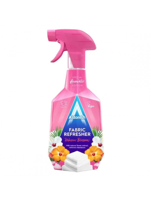 Spray pentru improspatarea hainelor, lenjeriilor si tesaturilor, Astonish Hibiscus Blossom, 750 ml