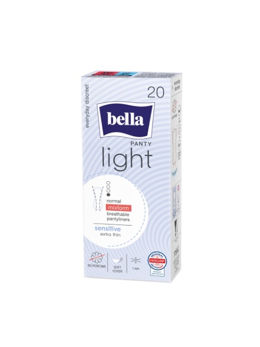 Igiena intima, bella | Absorbante panty light, mixform, sensitive, fara parfum, bella, 20 bucati | 1001cosmetice.ro