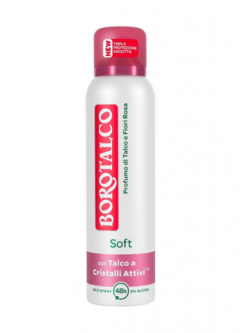 Spray &amp; stick dama, borotalco | Deodorant antiperspirant spray cu miros de flori de trandafiri, borotalco soft, 150 ml | 1001cosmetice.ro