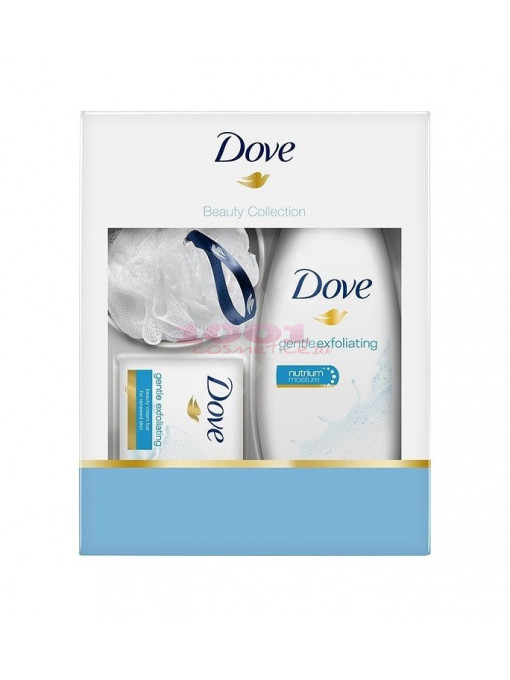 Dove beauty collection sapun gentle exfolianting + gel de dus 250 ml + burete baie set 1 - 1001cosmetice.ro