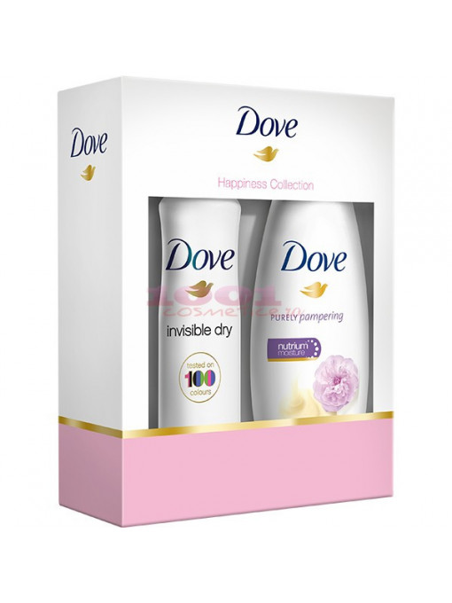 Dove happiness collection purely pampering gel de dus 250 ml + invisible dry antiperspirant deo 150 ml set 1 - 1001cosmetice.ro