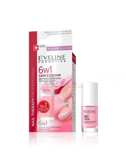 Eveline | Eveline cosmetics 6 in 1 tratament de unghii therapy care colour rose | 1001cosmetice.ro