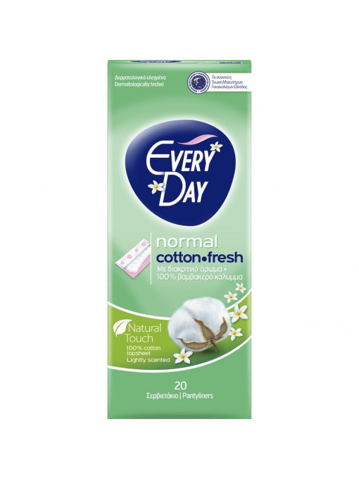Igiena intima, produs: absorbante | Everyday absorbante normal cotton fresh natural touch 20 de bucati | 1001cosmetice.ro