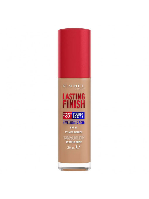 Make-up | Fond de ten lasting finish 35h, spf 20, true beige 203, rimmel london, 30 ml | 1001cosmetice.ro