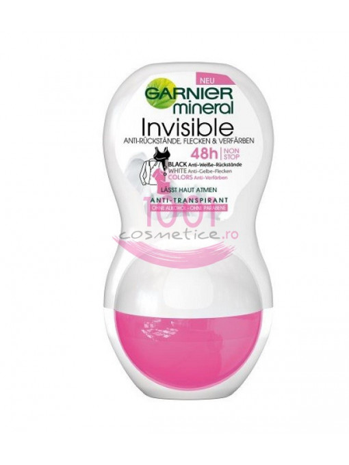 Garnier mineral invisible black white color 48h deodorant anti-perspirant roll on 1 - 1001cosmetice.ro