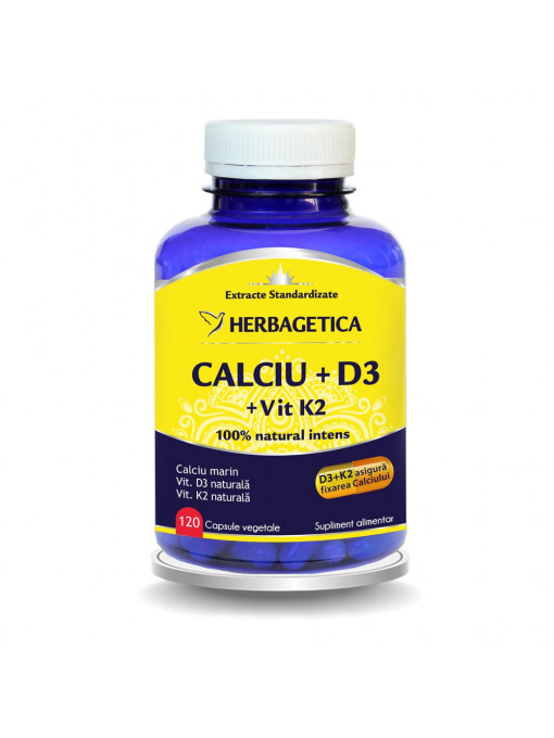 Herbagetica suplimente alimentare calciu + d3 + vitamina k2 120 de capsule 1 - 1001cosmetice.ro