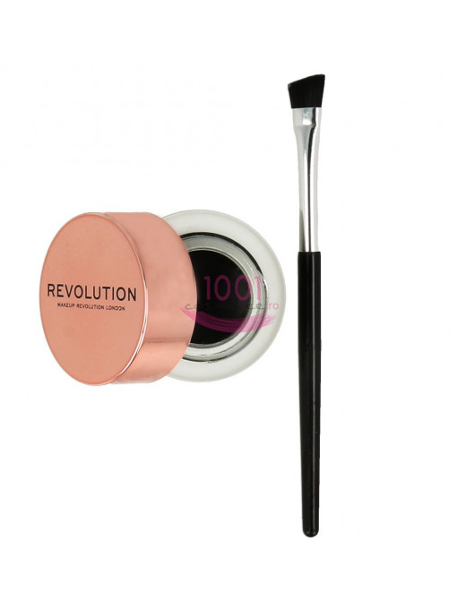 Makeup revolution angled brush + gel eyeliner black 1 - 1001cosmetice.ro