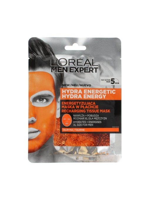 Gel &amp; masca de curatare | Masca servetel, l’oreal men expert hydra-energetic, 30 g | 1001cosmetice.ro
