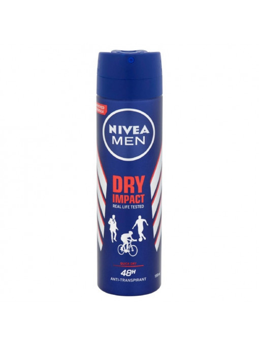 Nivea men dry impact 48h antiperspirant deodorant spray 1 - 1001cosmetice.ro