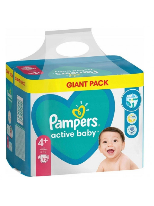 PAMPERS ACTIVE BABY SCUTECE COPII NR.4+ GIANT PACK 70 BUCATI