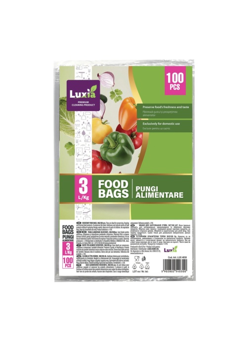 Bucatarie | Pungi alimentare rezistente la congelator, 3kg/3l, 26x38cm, 100 bucăți, luxia 4030 | 1001cosmetice.ro