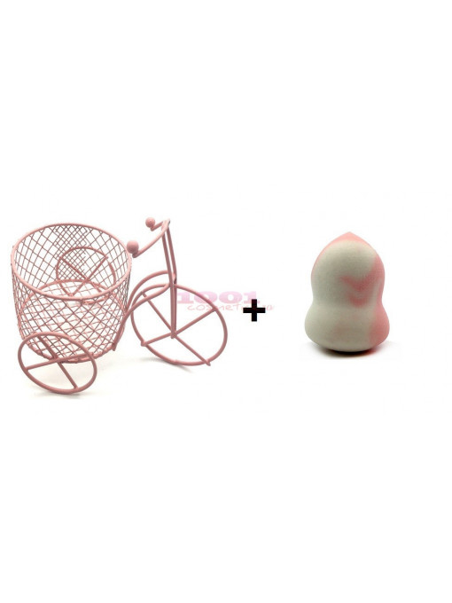 Rial makeup accessories white gourd flocking burete pentru machiaj + suport pink bicycle set 1 - 1001cosmetice.ro