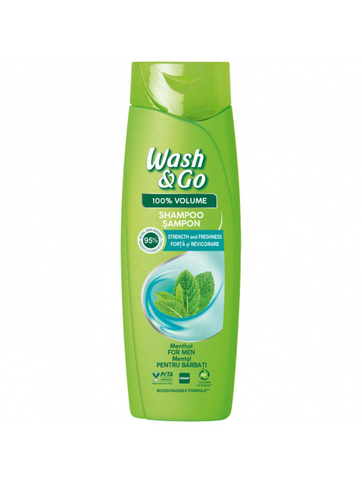 Wash & go | Sampon cu extract de menta, wash & go men full & strong, 360 ml | 1001cosmetice.ro
